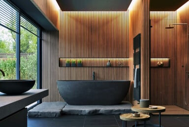 Salle de bain noir et bois